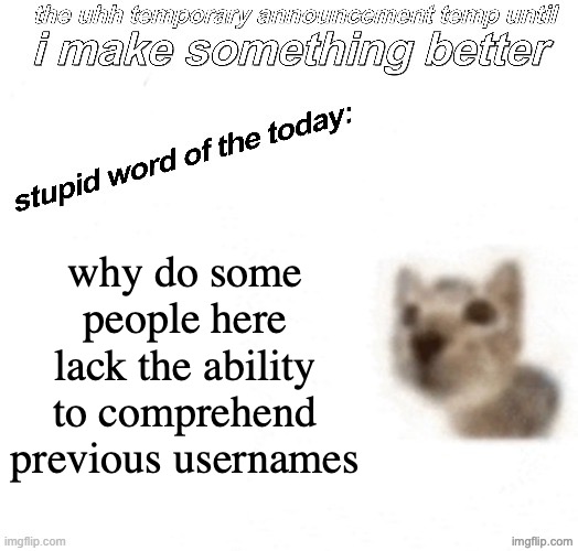 the uhh stupid car announcement temp (temporary) | why do some people here lack the ability to comprehend previous usernames | image tagged in the uhh stupid car announcement temp temporary | made w/ Imgflip meme maker