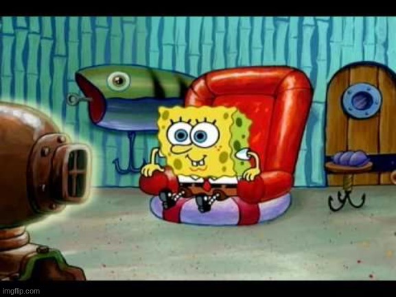Spongebob sitting happy | image tagged in spongebob sitting happy | made w/ Imgflip meme maker