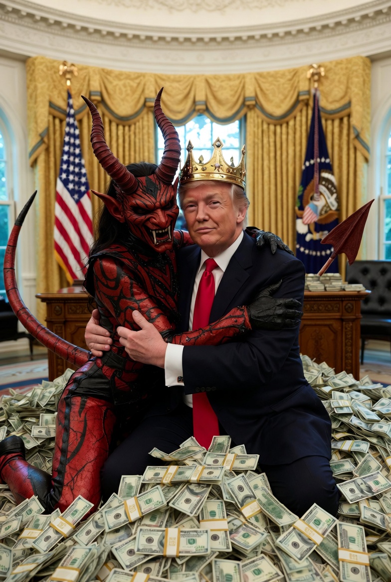 King Donald Trump Satan Mammon worship Blank Meme Template