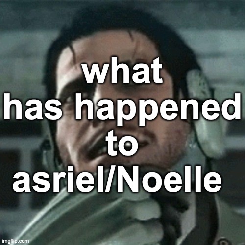 jetstream sam thinking | what has happened to asriel/Noelle | image tagged in jetstream sam thinking | made w/ Imgflip meme maker