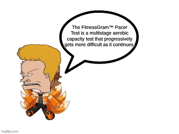 Beavis Explaining The Lore of Wings Of Fire Be Like: | The FitnessGram™ Pacer Test is a multistage aerobic capacity test that progressively gets more difficult as it continues. | image tagged in gd_colonge_lover annoucement temp | made w/ Imgflip meme maker