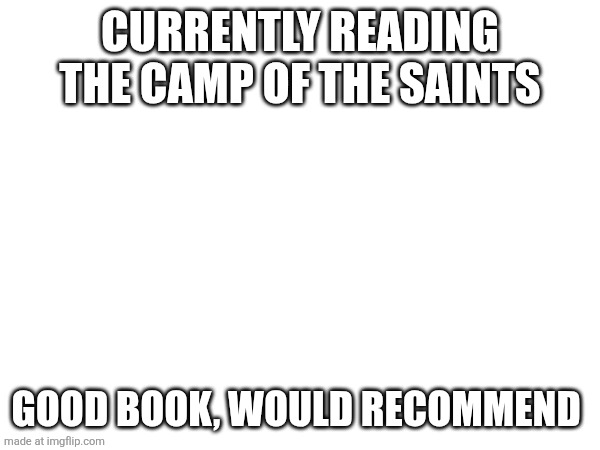 CURRENTLY READING THE CAMP OF THE SAINTS; GOOD BOOK, WOULD RECOMMEND | made w/ Imgflip meme maker
