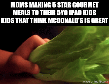 Like, put all that effort? | MOMS MAKING 5 STAR GOURMET MEALS TO THEIR 5YO IPAD KIDS KIDS THAT THINK MCDONALD'S IS GREAT | image tagged in gifs,turning red,cooking,ipad kids,mcdonalds,your mom | made w/ Imgflip video-to-gif maker