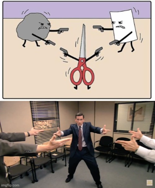 Rock paper scissors | image tagged in the office finger guns,finger guns,rock paper scissors,memes,scissors,game | made w/ Imgflip meme maker