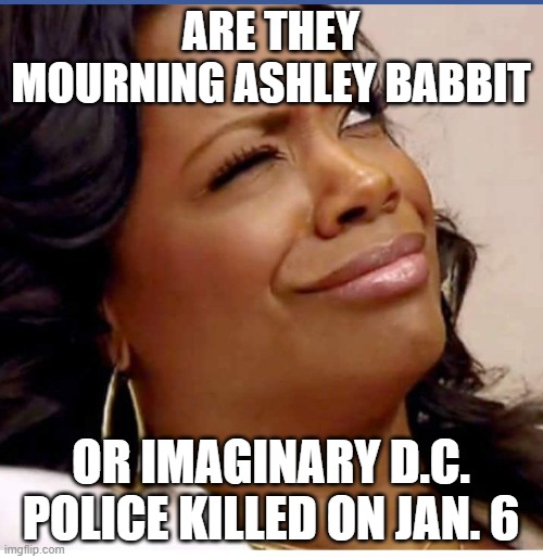 now wait a minute | ARE THEY MOURNING ASHLEY BABBIT OR IMAGINARY D.C. POLICE KILLED ON JAN. 6 | image tagged in now wait a minute | made w/ Imgflip meme maker