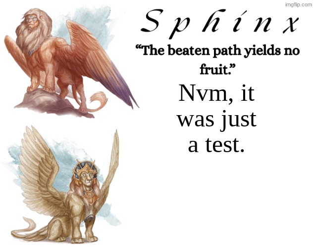 Spinx (aka erocitnaM) | Nvm, it was just a test. | image tagged in spinx aka erocitnam | made w/ Imgflip meme maker