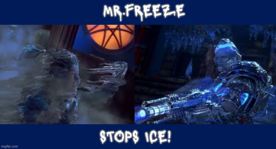 ICE Frozen | MR.FREEZE; STOPS ICE! | image tagged in ice frozen,freeze copper,cool it ice,dohs | made w/ Imgflip meme maker