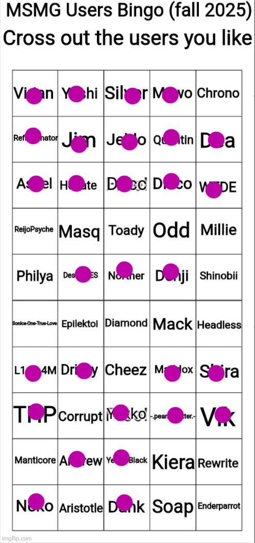 e | image tagged in msmg users bingo fall 2025 | made w/ Imgflip meme maker