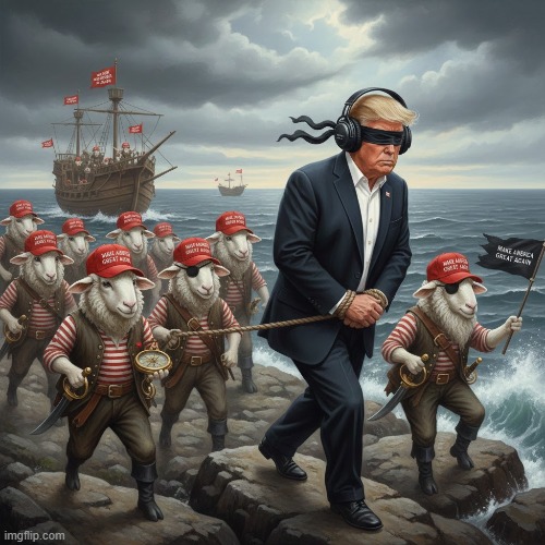 SHEEPMALIAN  PIRATES | image tagged in trump,maga,somalia,pirates,oil,venezuela | made w/ Imgflip meme maker
