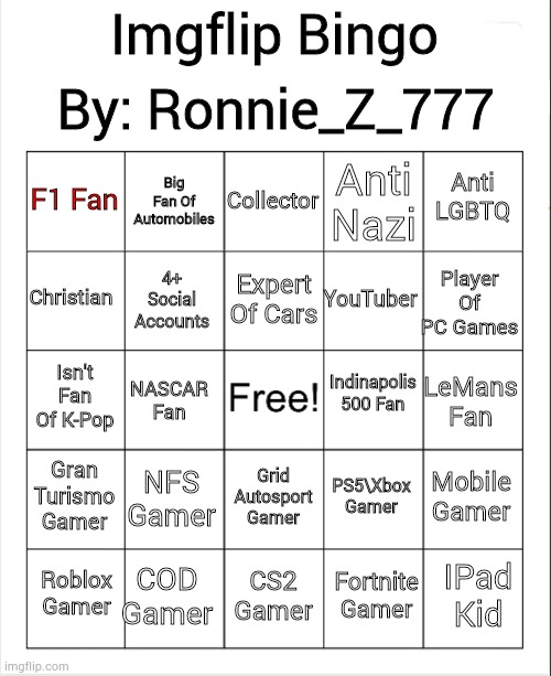 Ronnie_Z_777 Bingo Blank Meme Template