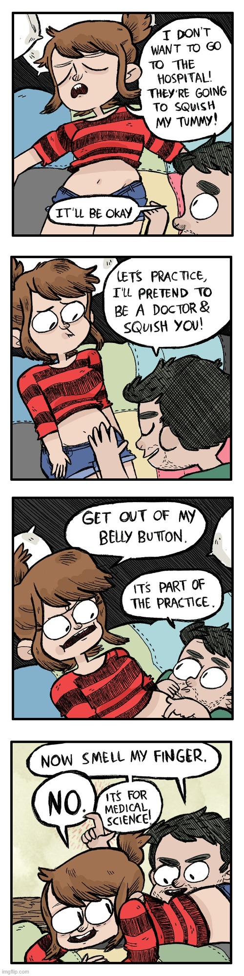 image tagged in hospital,squish,tummy,belly button,finger,gross | made w/ Imgflip meme maker