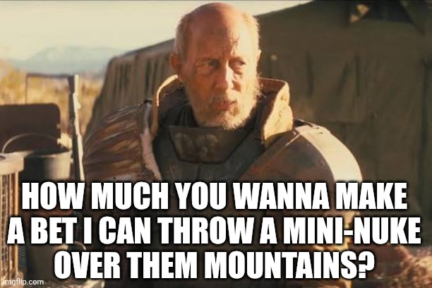 Uncle Rico made it to the wasteland | HOW MUCH YOU WANNA MAKE 
A BET I CAN THROW A MINI-NUKE
OVER THEM MOUNTAINS? | image tagged in fallout tv,fallout,uncle rico,funny | made w/ Imgflip meme maker