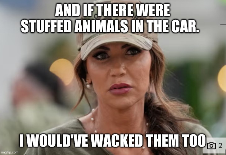 How numb is noem | AND IF THERE WERE STUFFED ANIMALS IN THE CAR. I WOULD'VE WACKED THEM TOO | made w/ Imgflip meme maker