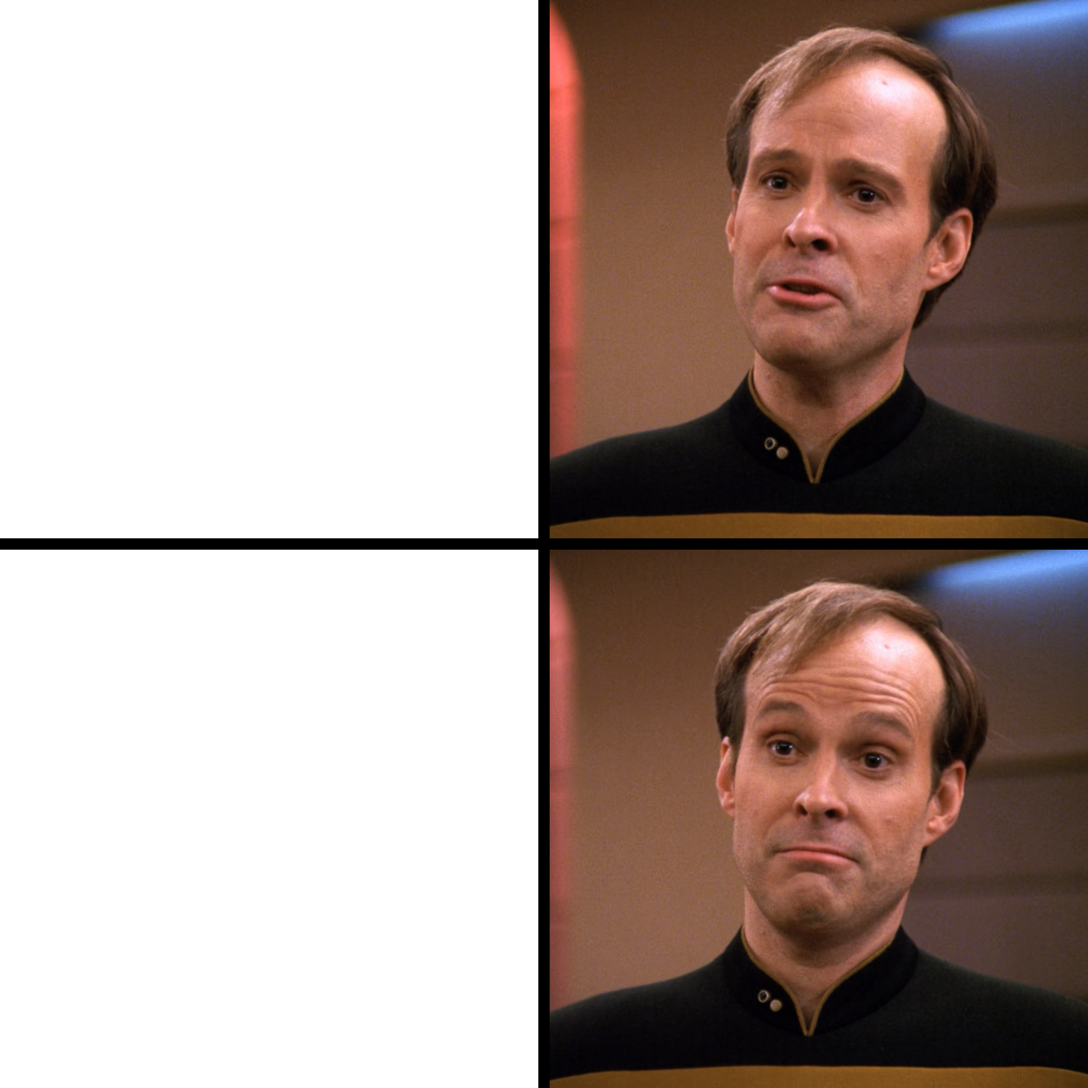 Reginald Barclay Asking and Surprised Blank Meme Template