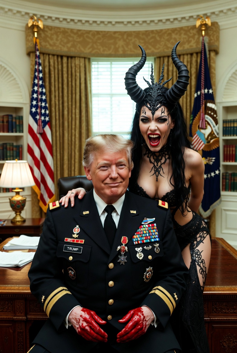 Donald Trump bloody hands Satan evil murderer Blank Meme Template