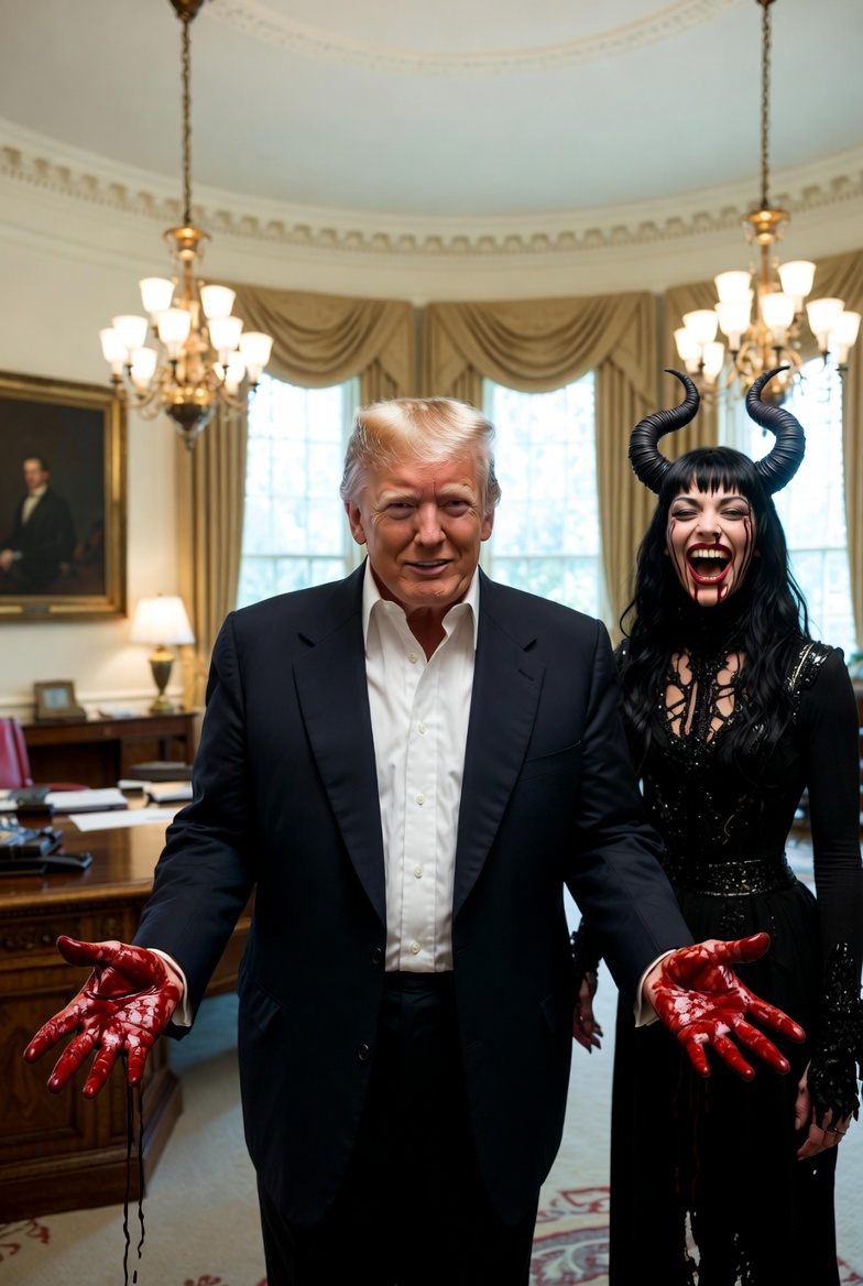 Donald Trump bloody hands Satan evil murderer Blank Meme Template