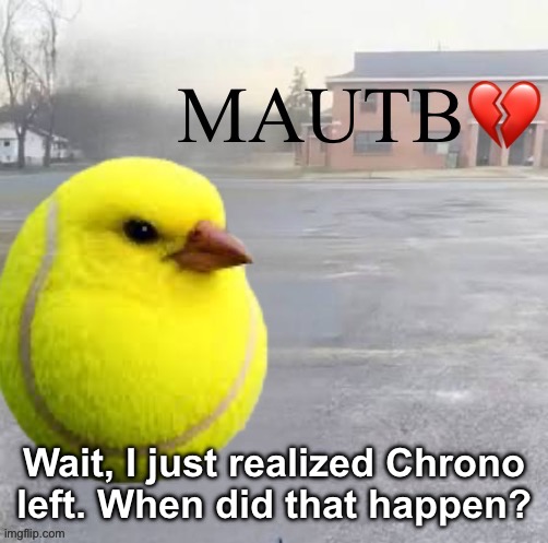 Mods Asleep, Upvote Tennis Bird | Wait, I just realized Chrono left. When did that happen? | image tagged in mods asleep upvote tennis bird | made w/ Imgflip meme maker