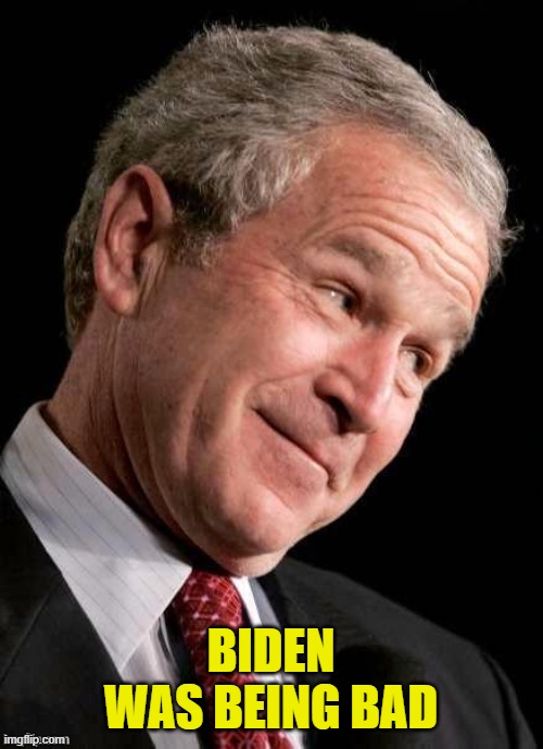George W. Bush Blame  | BIDEN WAS BEING BAD | image tagged in george w bush blame | made w/ Imgflip meme maker