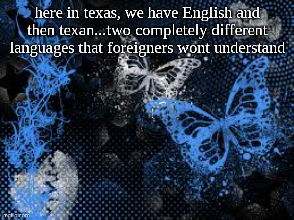 sam's butterfly wallpaper | here in texas, we have English and then texan...two completely different languages that foreigners wont understand | image tagged in sam's butterfly wallpaper | made w/ Imgflip meme maker