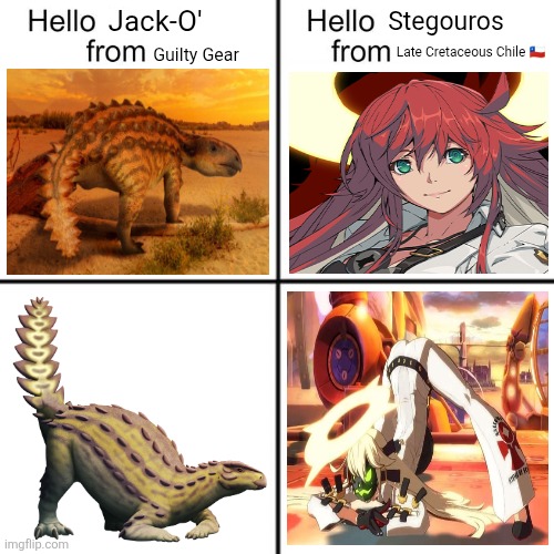 Dinosaur References in Guilty Gear?!?! | Jack-O'; Stegouros; Late Cretaceous Chile 🇨🇱; Guilty Gear | image tagged in hello person from,memes,dinosaurs,guilty gear,funny memes,lol | made w/ Imgflip meme maker