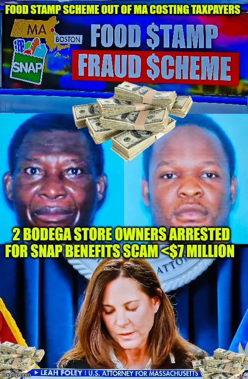 2 Haitian bodega store owners arrested for snap benefits scam of near $7 million | FOOD STAMP SCHEME OUT OF MA COSTING TAXPAYERS; 2 BODEGA STORE OWNERS ARRESTED FOR SNAP BENEFITS SCAM <$7 MILLION | image tagged in massachusetts,scam,fraud,corruption,snap benefits,haitians | made w/ Imgflip meme maker