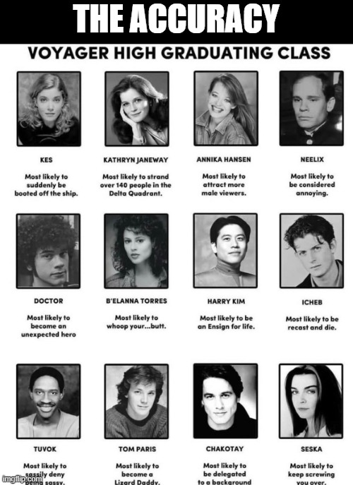 Voyager Superlatives | THE ACCURACY | image tagged in star trek voyager | made w/ Imgflip meme maker