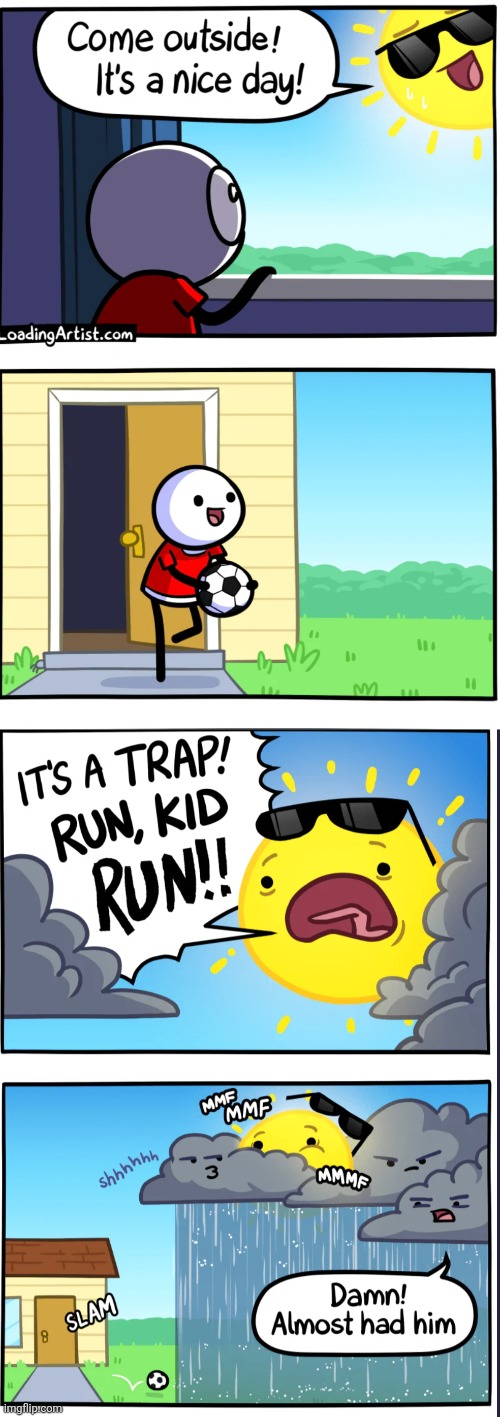 image tagged in comics,loadingartist,trap,days,rain,kids | made w/ Imgflip meme maker