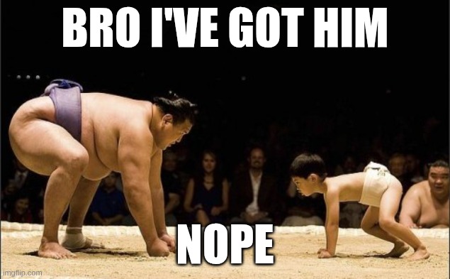 Unfair fight | BRO I'VE GOT HIM; NOPE | image tagged in unfair fight | made w/ Imgflip meme maker