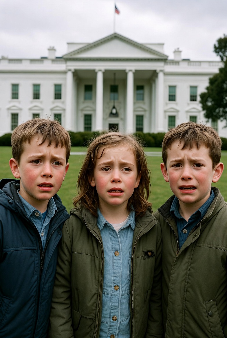 Three Children crying in front of the White House Blank Meme Template