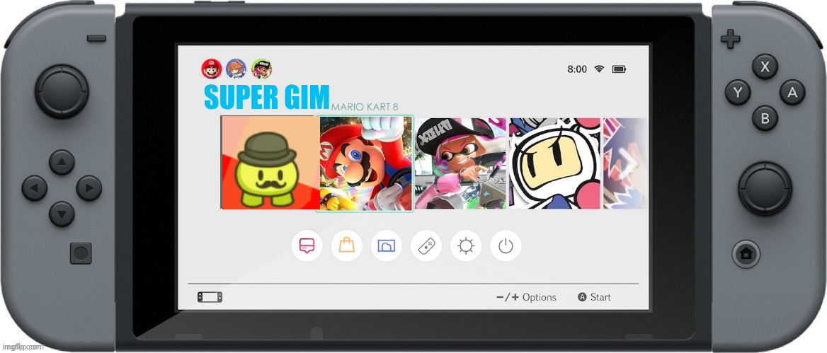 Gimkit be like | SUPER GIM | image tagged in nintendo switch home menu | made w/ Imgflip meme maker