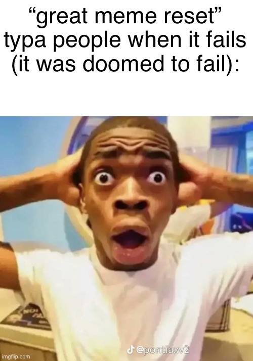 “great meme reset” typa people when it fails (it was doomed to fail): | image tagged in blank white template,shocked black guy | made w/ Imgflip meme maker