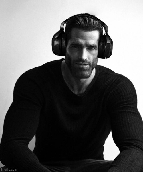 Gigachad wearing headphones | image tagged in gigachad wearing headphones | made w/ Imgflip meme maker