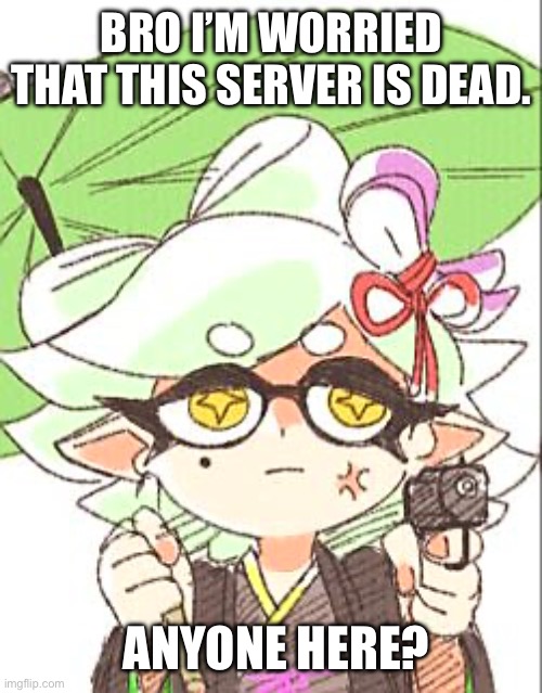 Marie with a gun | BRO I’M WORRIED THAT THIS SERVER IS DEAD. ANYONE HERE? | image tagged in marie with a gun | made w/ Imgflip meme maker