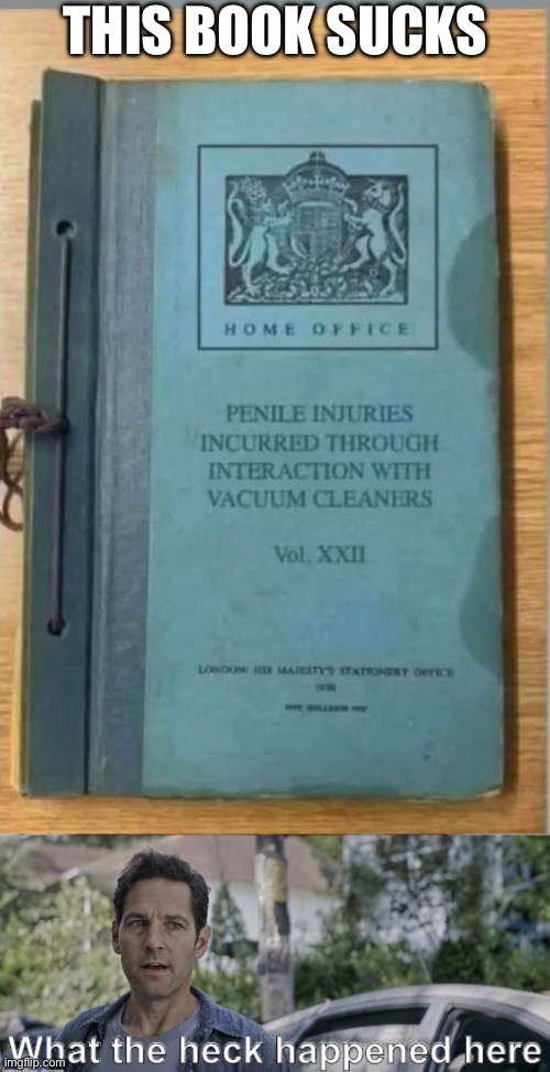 Vacuum Cleaners? | THIS BOOK SUCKS | image tagged in antman what the heck happened here,vacuum cleaner,penis,injuries,oh no | made w/ Imgflip meme maker