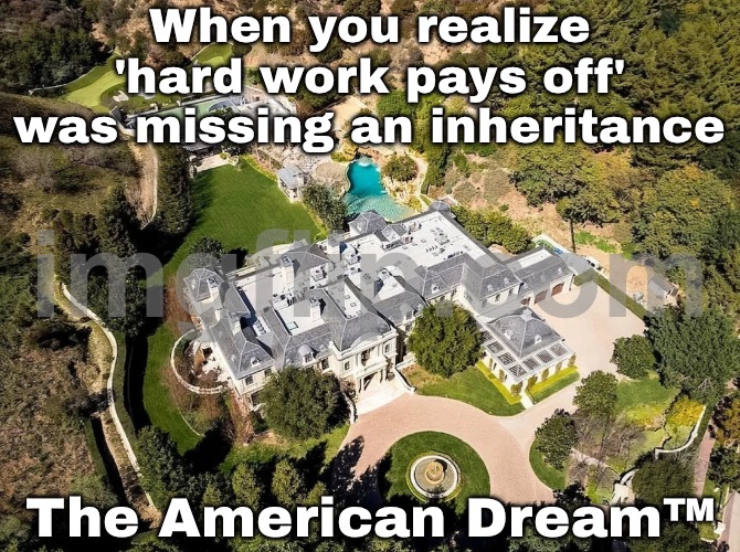 When you realize the 'American Dream' was inherited; But you still have to pay rent next week | When you realize 'hard work pays off' was missing an inheritance; The American Dream™ | image tagged in north beverly park estate owned by paris hilton,rent,inequality,billionaire,paris hilton,american dream | made w/ Imgflip meme maker