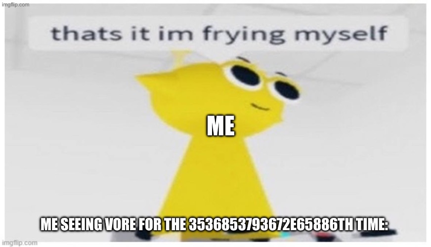 Frymon | ME; ME SEEING VORE FOR THE 3536853793672E65886TH TIME: | image tagged in frymon | made w/ Imgflip meme maker