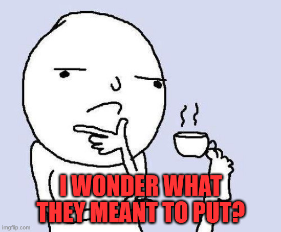 thinking meme | I WONDER WHAT THEY MEANT TO PUT? | image tagged in thinking meme | made w/ Imgflip meme maker