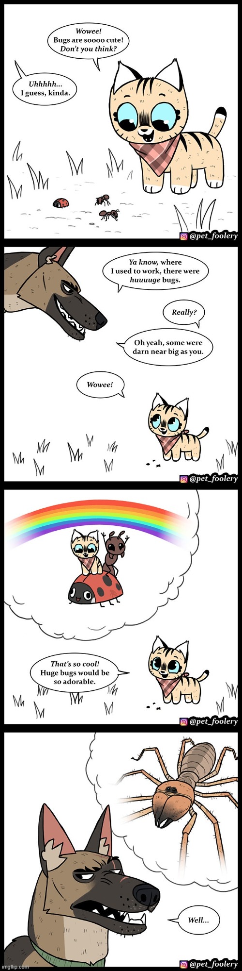 image tagged in cat,dog,bugs,big,adorable,nope | made w/ Imgflip meme maker