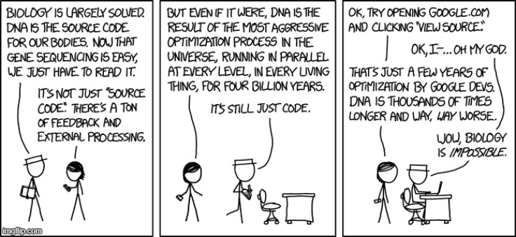 image tagged in dna,source code,google,long,biology,impossible | made w/ Imgflip meme maker