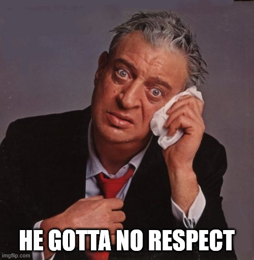 Rodney Dangerfield no respect | HE GOTTA NO RESPECT | image tagged in rodney dangerfield no respect | made w/ Imgflip meme maker