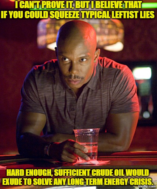 Come on . . . it makes sense. | I CAN'T PROVE IT, BUT I BELIEVE THAT IF YOU COULD SQUEEZE TYPICAL LEFTIST LIES; HARD ENOUGH, SUFFICIENT CRUDE OIL WOULD EXUDE TO SOLVE ANY LONG TERM ENERGY CRISIS. | image tagged in can't prove it | made w/ Imgflip meme maker