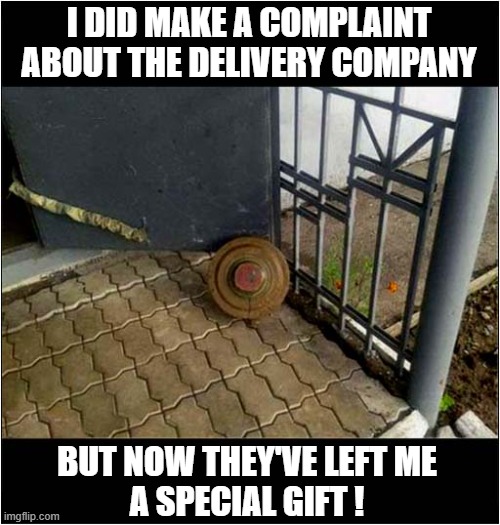I Feel Bad Now ... | I DID MAKE A COMPLAINT ABOUT THE DELIVERY COMPANY; BUT NOW THEY'VE LEFT ME
A SPECIAL GIFT ! | image tagged in complaint,delivery,gift | made w/ Imgflip meme maker