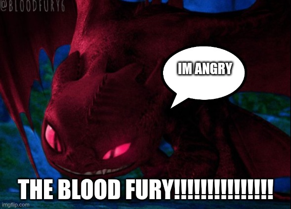 Blood fury! | IM ANGRY; THE BLOOD FURY!!!!!!!!!!!!!!! | image tagged in how to train your dragon | made w/ Imgflip meme maker