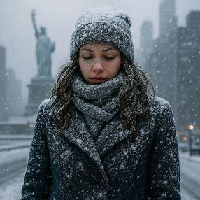 NYC woman in snowstorm Blank Meme Template
