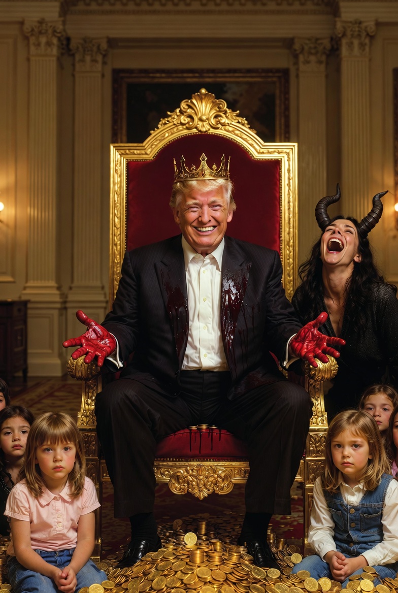 Donald Trump bloody hands Satan evil murderer Blank Meme Template
