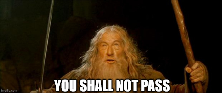 gandalf you shall not pass | YOU SHALL NOT PASS | image tagged in gandalf you shall not pass | made w/ Imgflip meme maker