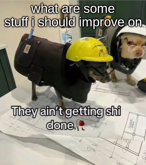 basically what are my flaws on ts website | what are some stuff i should improve on | image tagged in they ain't getting shi done | made w/ Imgflip meme maker