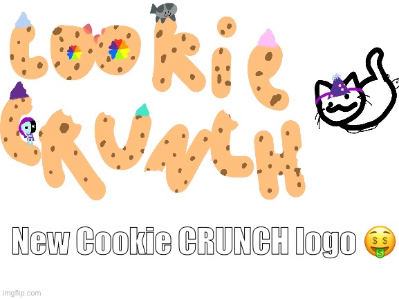Posted this in the dw stream because there’s astro, pebble and a lil dandy flower | New Cookie CRUNCH logo 🤑 | image tagged in logo,dandy's world | made w/ Imgflip meme maker