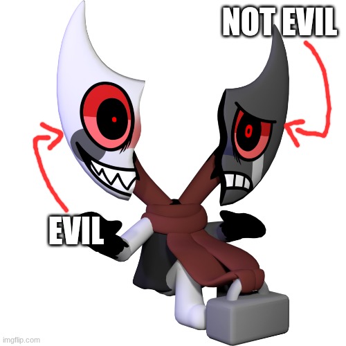 my theory about twisted rnd | NOT EVIL; EVIL | image tagged in twisted razzle and dazzle | made w/ Imgflip meme maker