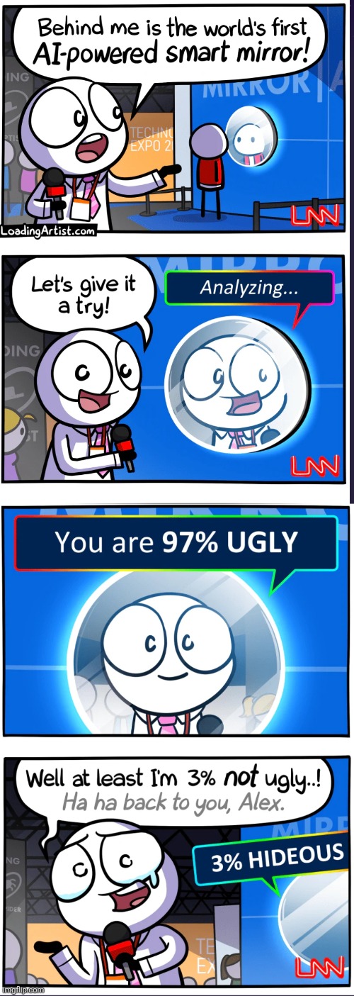 This comic sucks but Im posting it anyways | image tagged in comics,loadingartist,mirror,sucks,rude,ai | made w/ Imgflip meme maker